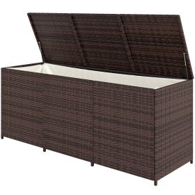 Outsunny Outdoor Storage Box Brown PE Rattan Wicker Deck Box Inner Liner Patio Furniture Cushions Pool Toys Garden Tools
