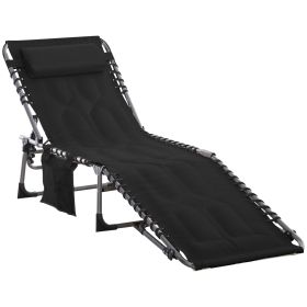 Outsunny Folding Chaise Lounge Chair Lightweight Recliner 5-Level Adjustable Backrest Pillow for Outdoor Garden Sunbathing Brown