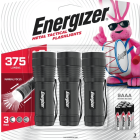Energizer Tactical Flashlights, 375 Lumen, Durable Metal LED Flashlights, Batteries Included, 3 Pack