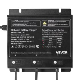 3-Bank 10A 12V Smart Marine Battery Charger Onboard IP68 Waterproof Boat RV