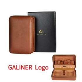 GALINER Travel Cigar Humidor Box Cedar Wood Leather Cigar Case Portable Humidor For 4 Cigars Box W/ Gift Box