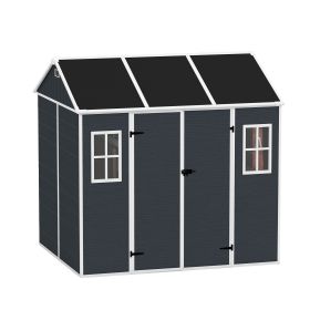 8*7ft Outdoor Storage Shed, Outdoor Resin Shed with Two-Window and Double-Door, Plastic Shed with Floor for Garden, Patio, Yard, Lawn (Dark Gray)