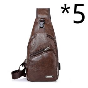 Casual Fashion Men's USB Charging Chest Bag (Color: 5pcs Coffee)