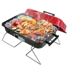 Portable Charcoal Grill Outdoor Tabletop Grill Small Barbecue Smoker Folding BBQ Grill with Lid for Backyard Camping Picnics Beach (Option: Black)