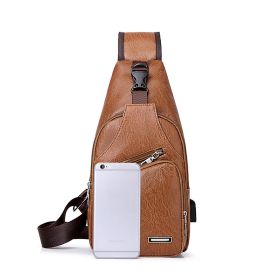 Casual Fashion Men's USB Charging Chest Bag (Color: Light Brown)