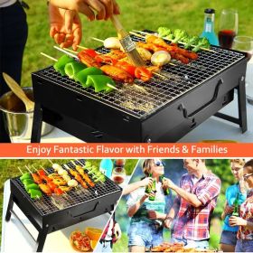 Foldable Smoker Grill Portable Lightweight BBQ Charcoal Grill for Camping Picnics Garden Grilling RV Travel (Color: Black)