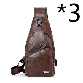 Casual Fashion Men's USB Charging Chest Bag (Color: 3pcs Coffee)