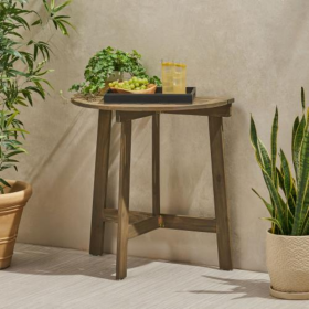 Outdoor Semi-circular Folding Acacia Wood Bistro Dining Table, Natural (Color: Grey)