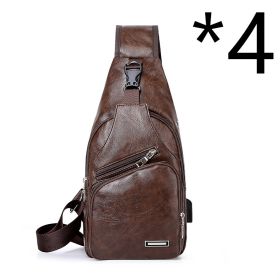 Casual Fashion Men's USB Charging Chest Bag (Color: 4pcs Coffee)