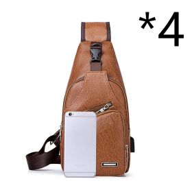Casual Fashion Men's USB Charging Chest Bag (Color: 4pcs Light Brown)