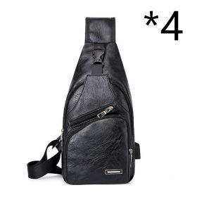 Casual Fashion Men's USB Charging Chest Bag (Color: 4pcs Black)